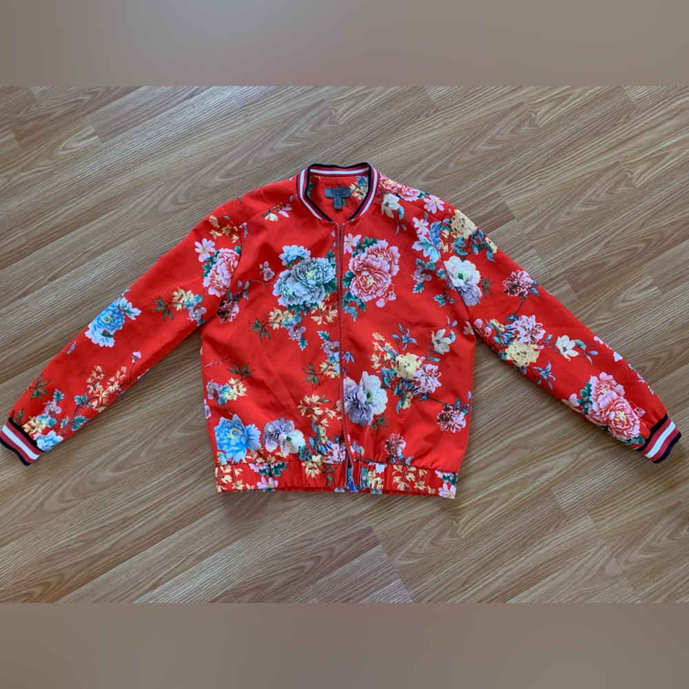 Red floral bomber jacket